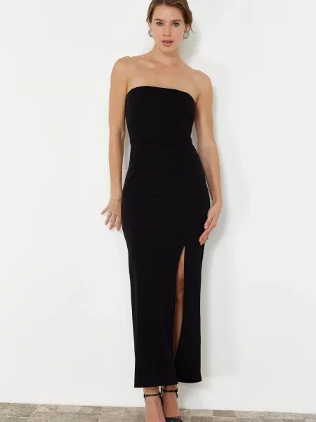 Lung rochie de seară Trendyol tricotate negru