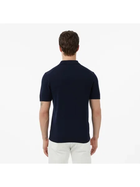 Lacoste Sweter Z Kołnierzykiem Polo Z Krótkim Rękawem Classic Fit granatowy