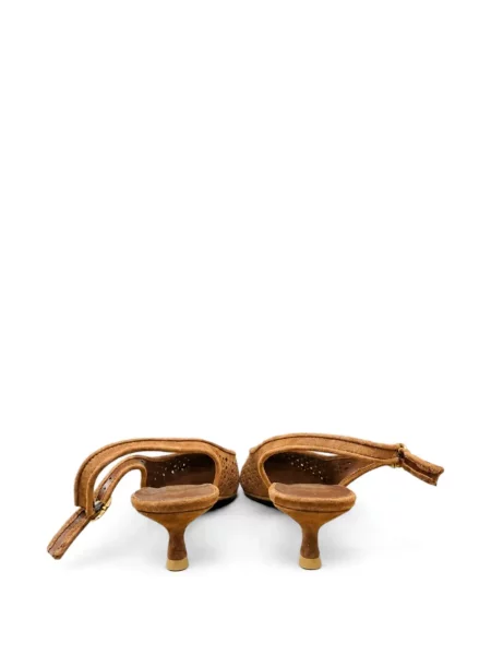 Pantofi cu toc Poche Paris din piele de căprioară slingback maro