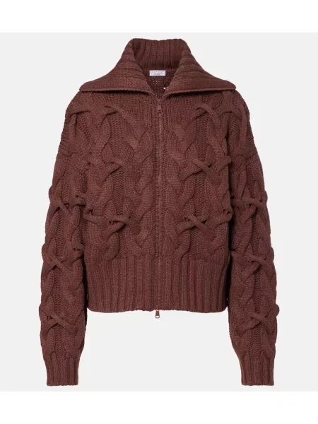 Kardigan Brunello Cucinelli z kaszmiru brązowy