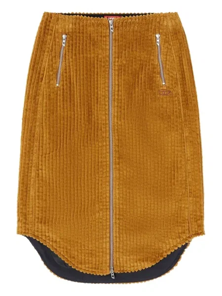 Fustă midi Diesel de catifea cord până la genunchi maro