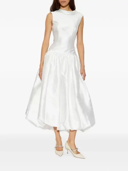 Rochie midi Self-portrait din satin cu pene alb