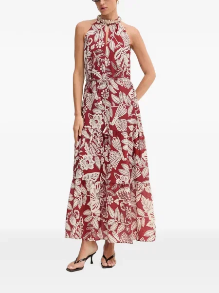 Gulerat rochie maxi Oui cu model floral cu imagine roșu