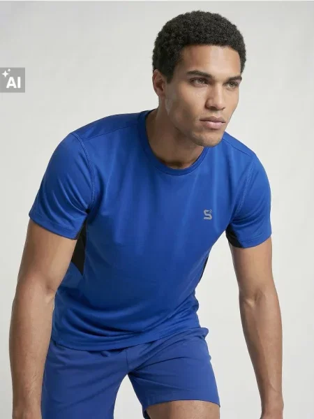 Sinsay Sportovní tričko slim fit s kontrastními panely SNSY PERFORMANCE modrá