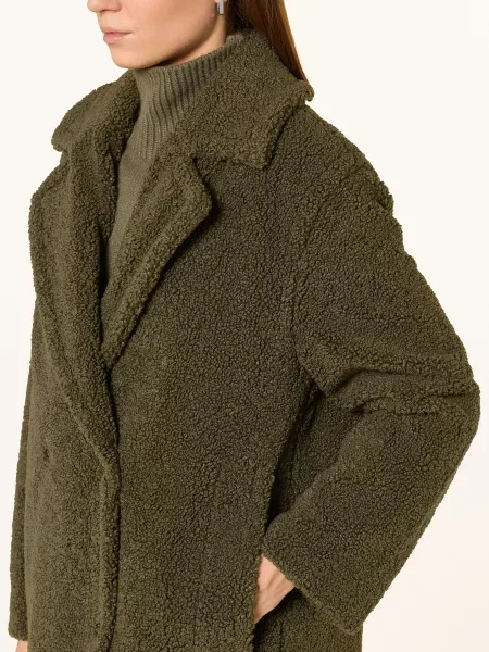 Oui Teddyfellový Kabát tmavě zelená
