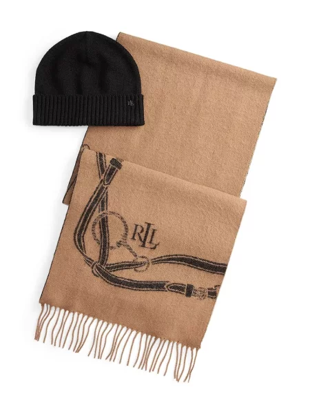 Kapa in šal s primesjo volne Lauren Ralph Lauren bež