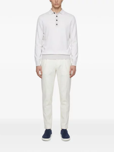 Lung tricou polo Eleventy alb