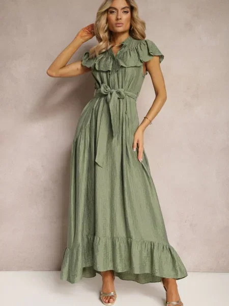 Rochie cu din și cu și Volan Hanesi verde