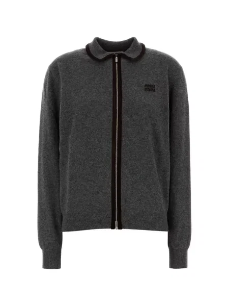 Cardigan Miu Miu din piele de căprioară gri