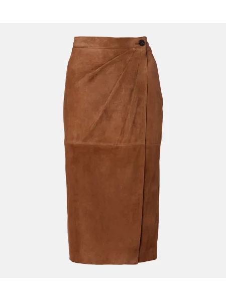 Fustă tip creion Max Mara din piele de căprioară maro