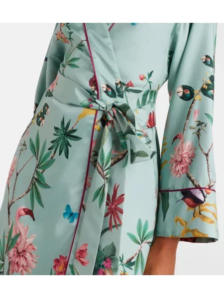 Rochie La Doublej de mătase cu model floral de costum albastru