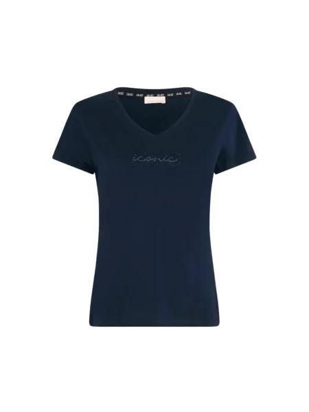 Liu Jo Koszulki Kobieta Niebieski XS Niebieski T-shirt z bawełny z logo z kryształkami