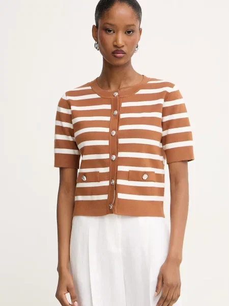 Morgan sweter z krótkim rękawem z wiskozą brązowy