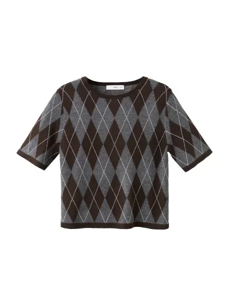 MANGO Pulover ciocolatiu / gri închis alb