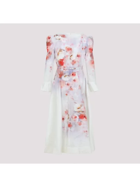 Lniana sukienka midi Zimmermann w kwiatki garniturowa czerwona