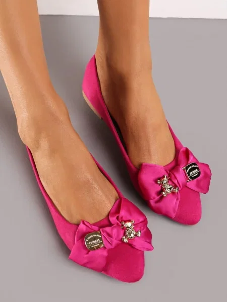 Balerini Fucsia Eleganti cu Fundă și Cataramă Metalică Kleveni roz