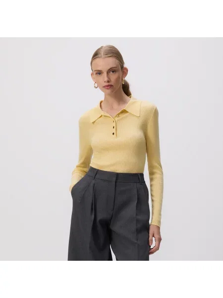 Reserved Polo svetr s příměsí vlny světle žlutá