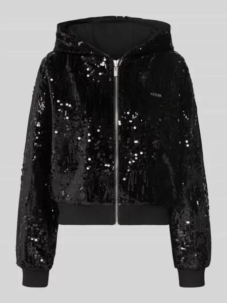 Bluza rozpinana z cekinowym obszyciem Guess Activewear czarna