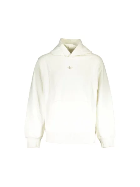 Lniana bluza z kapturem Calvin Klein z kapturem z nadrukiem biała