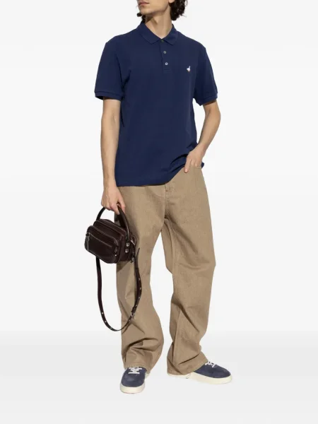 Polo Moschino cu broderie albastru