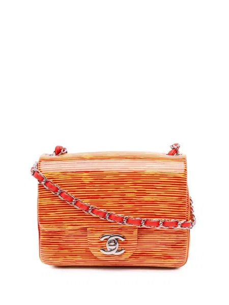 Pruhovaná klasická mini crossbody kabelka Chanel Pre-owned oranžová