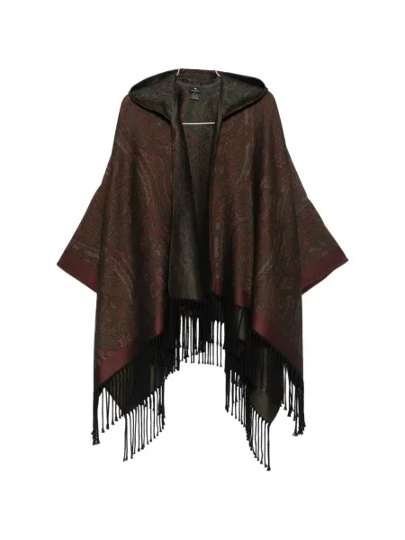 Poncho Etro cu glugă cu imagine cu model paisley maro