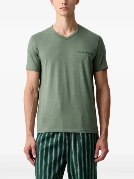 Cămașă Emporio Armani cu imagine cu decolteu în V verde