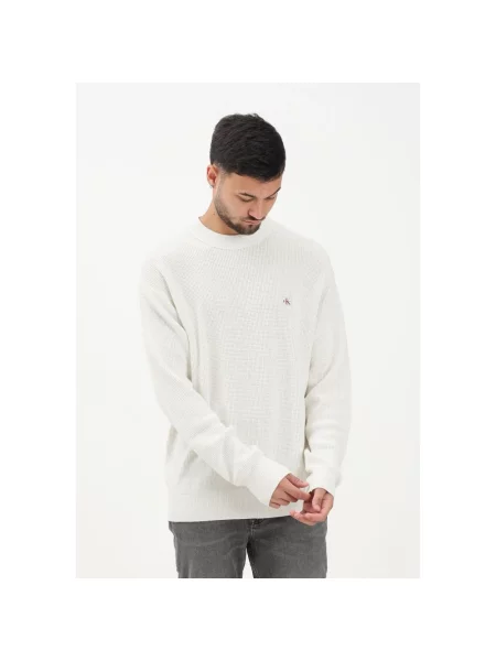 Calvin Klein Jeans sweter z dzianiny Mężczyźni biały jednolity S beżowy