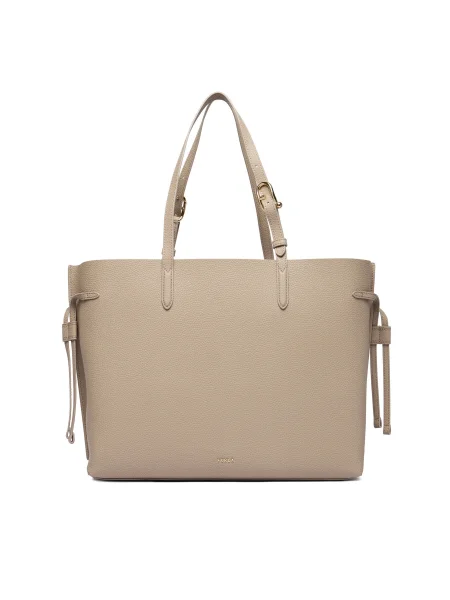Bőr shopper táska Furla bézs
