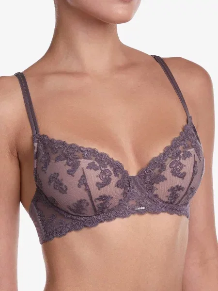 Однотонный бюстгальтер с вышивкой рожевий