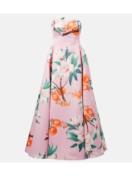 Rochie de cocktail Leo Lin din satin cu model floral de costum roz