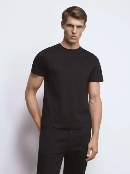 Reserved Tricou regular cu mercerizat negru