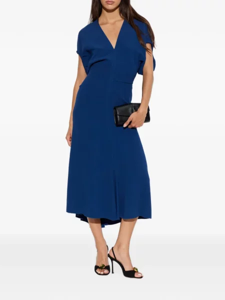 Rochie Victoria Beckham cu decolteu în V albastru