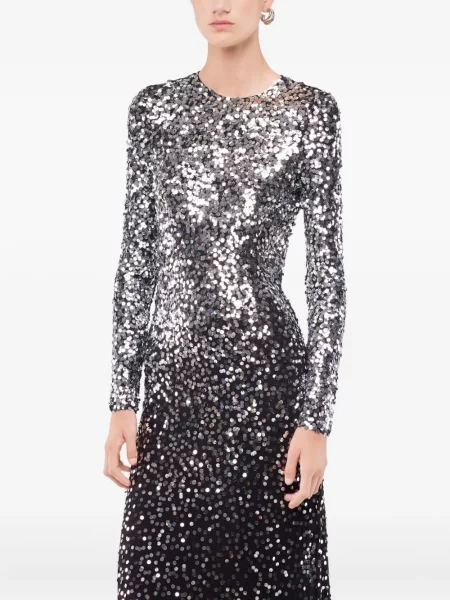 Rochie maxi Rabanne cu paiete lungă de costum argintiu