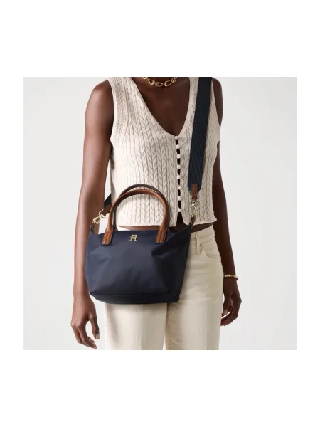 Tommy Hilfiger Geantă pe umăr POPETTE cu adaos de piele albastru
