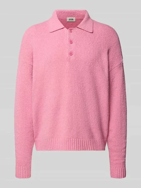 Sweter z dzianiny z kołnierzykiem polo model ‘Bekket’ Drykorn różowe