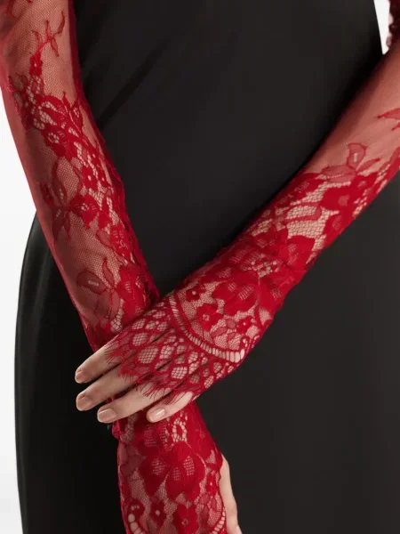 Mănuși 2310 Studio cu model floral din dantelă roșu
