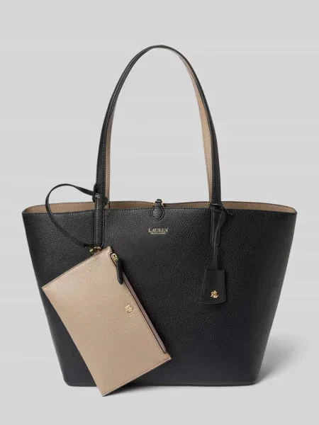Torba shopper z materiału skóropodobnego Lauren Ralph Lauren czarna