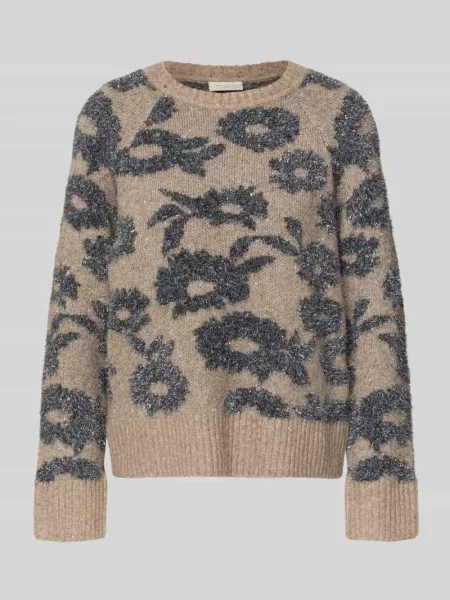 Sweter z dzianiny z prążkowanymi wykończeniami model ‘PANTEA’ Free/quent beżowy