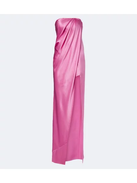 Rochie The Sei din satin drapată fără bretele roz