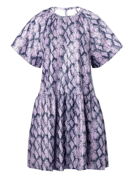 Warstwowa sukienka mini Stand Studio z nadrukiem w wężowy wzór fioletowa