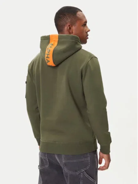 ALPHA INDUSTRIES Megztinis be užsegimo Red Stripe rusvai žalia / oranžinė balta raudona