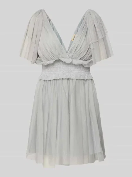 Sukienka koktajlowa z dekoltem w serek i tasiemką w talii Lace & Beads zielona