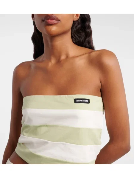 Top Miu Miu cu dungi din jerseu verde