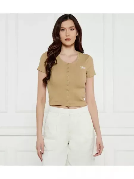 Guess Jeans Bluză SNAP EMBRO | Cropped Fit maro