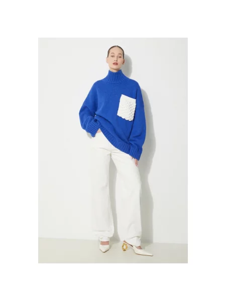 Lniany sweter z golfem Jw Anderson niebieski