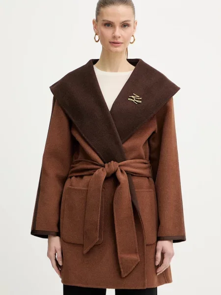 Obojestranski plašč z dodatkom volne Karl Lagerfeld rjava