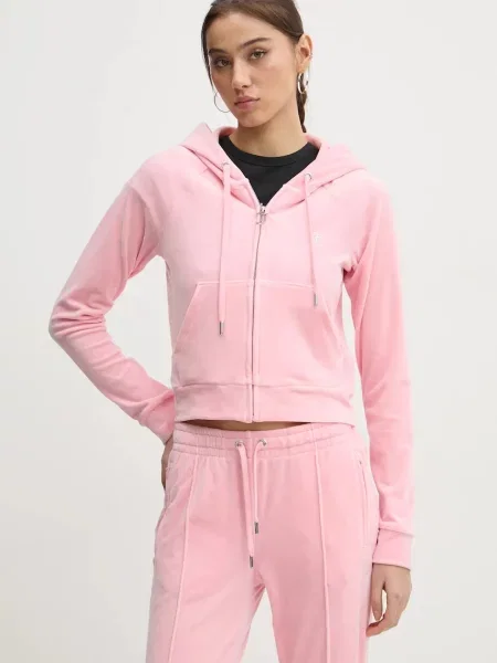 Juicy Couture melegítőfelső kapucnival női velúr MADISON HOODIE rózsaszín