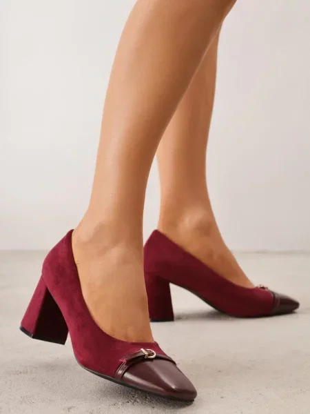 Pantofi retro cu gros și vârf pătrat cu luciu lăcuit Rossell Bordo