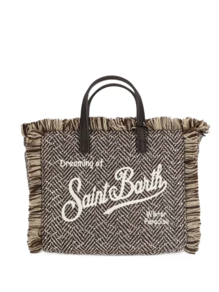 Geantă shopper Mc2 Saint Barth tricotate cu model herringbone maro